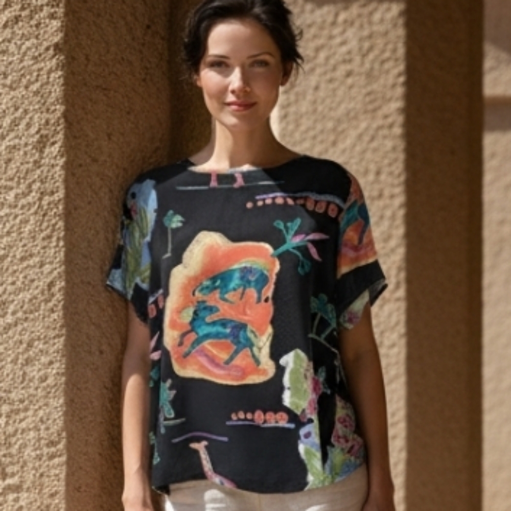 Amyjess Aztec Short Sleeve Blouse Size Medium